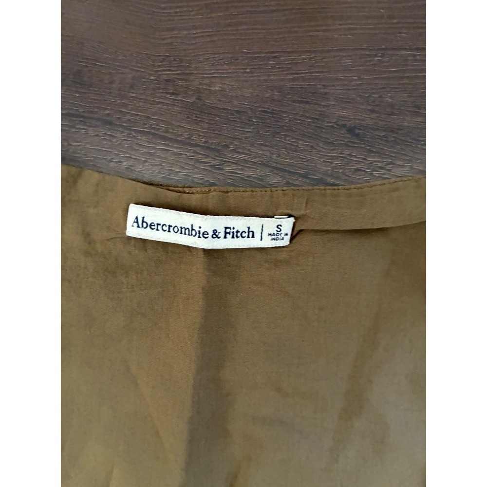 Abercrombie & Fitch Olive Green Linen Square Neck Cropped Tank Top Small - Picture 2 of 3